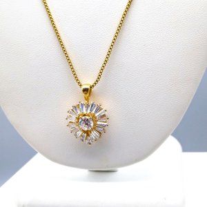 Glowing Heart CZ Pendant Necklace, Gold Tone Setting and Box Chain, Chaton Cubic